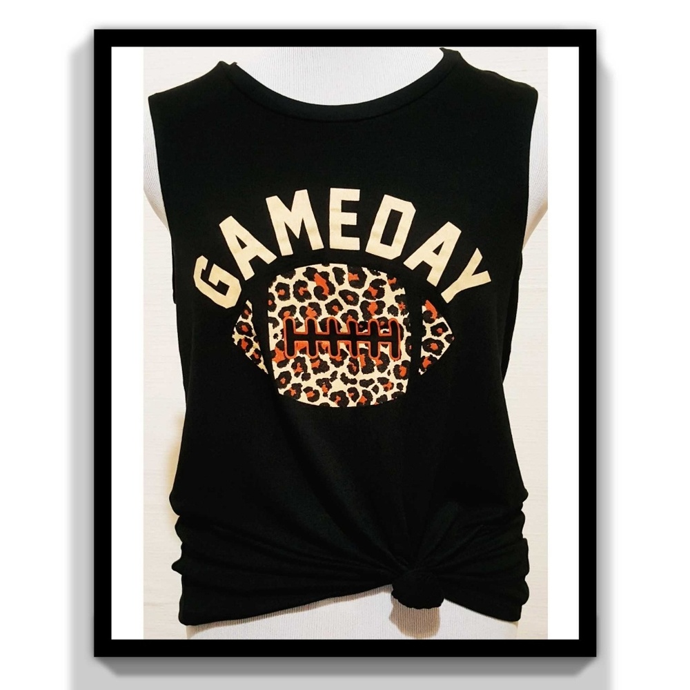 GAMEDAY Cheetah Print Football, Black Tank Top, Medium